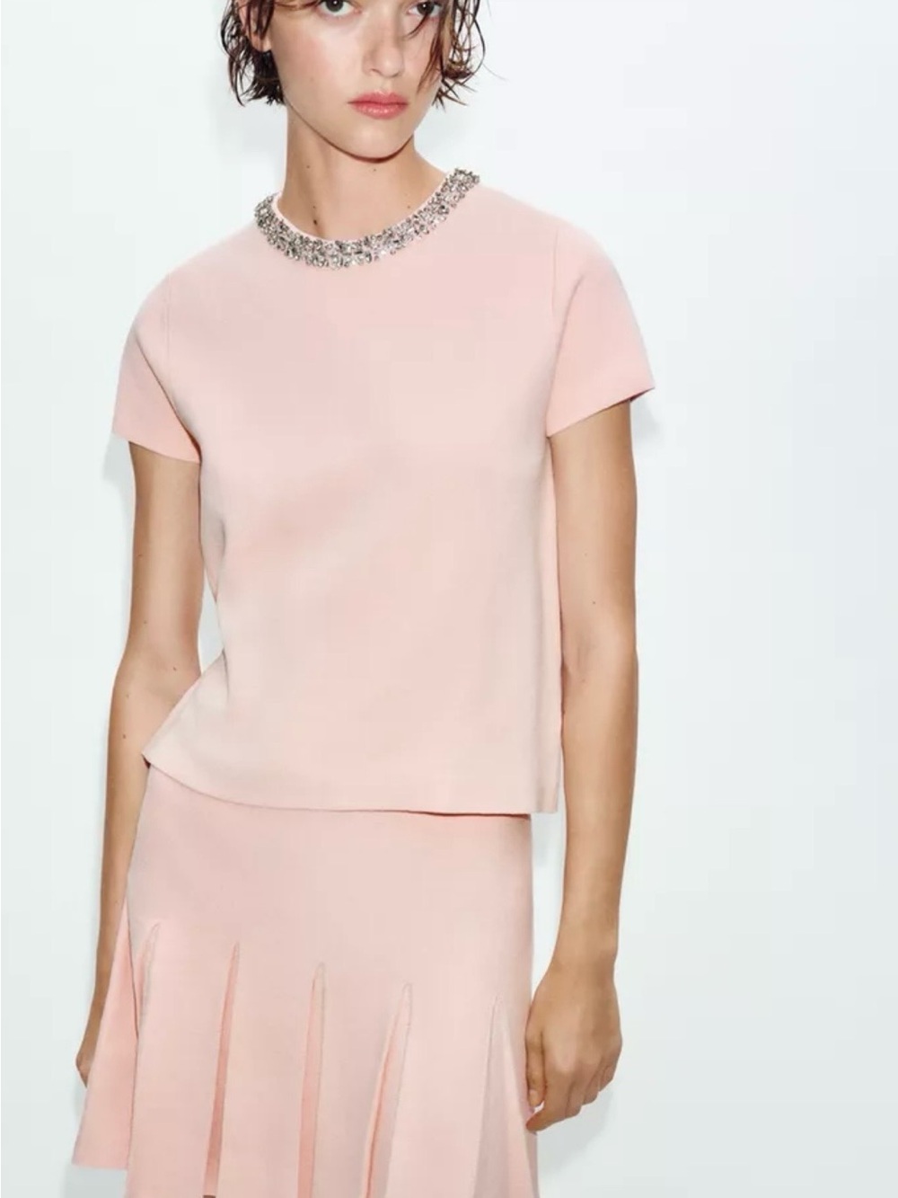 Zara Pale Pink Pleated Mini Skirt - Picture 6 of 6